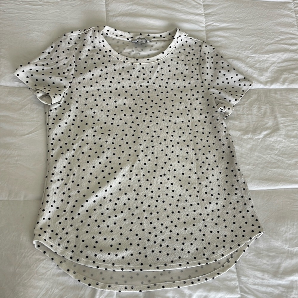 White shirt with black polka dots